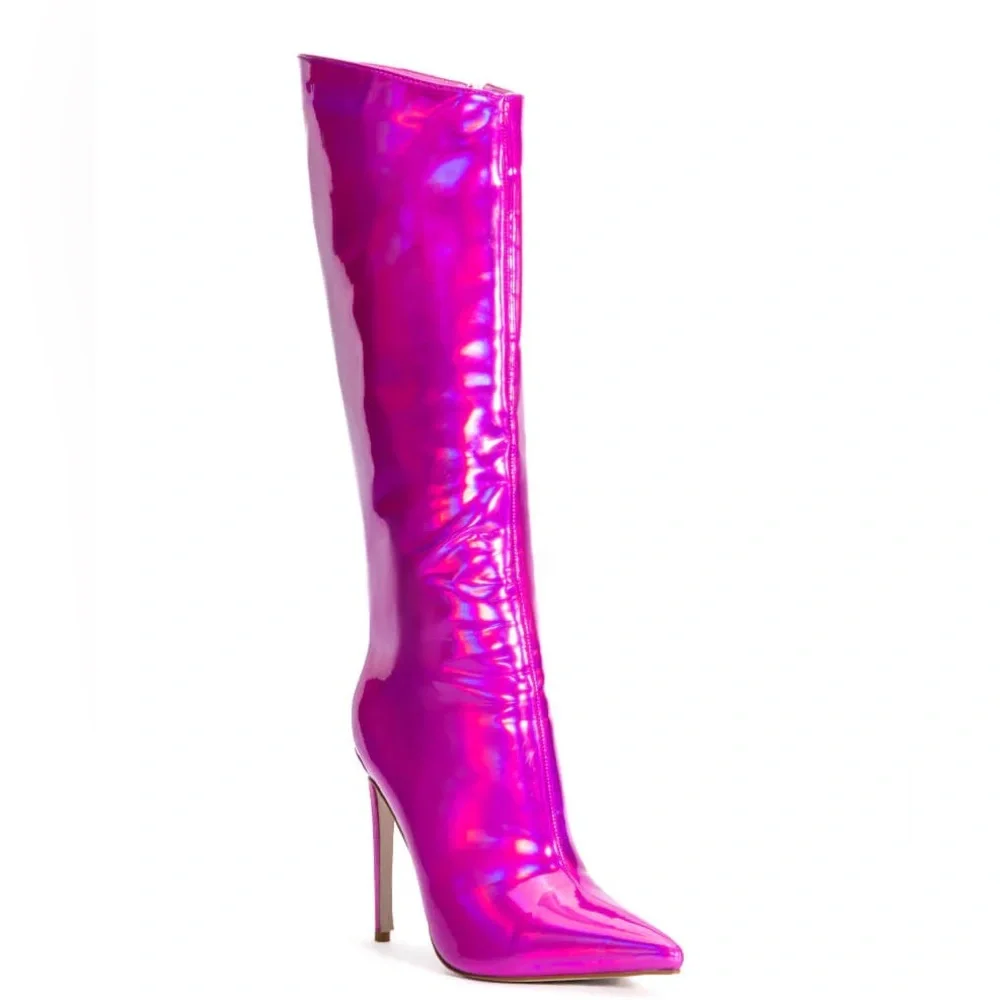 AZALEA WANG Pink Holographic Knee High Stiletto Boot - Picture 5 of 6